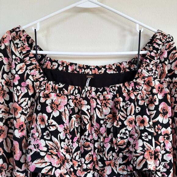 Free People Boho Jael Cut-Out Floral Mini Long Sleeve Dress Cottagecore MEDIUM - Picture 3 of 12